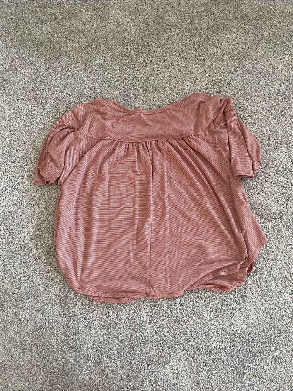 Relaxed Dusty Rose Short Sleeve Blouse with Gathered Yoke